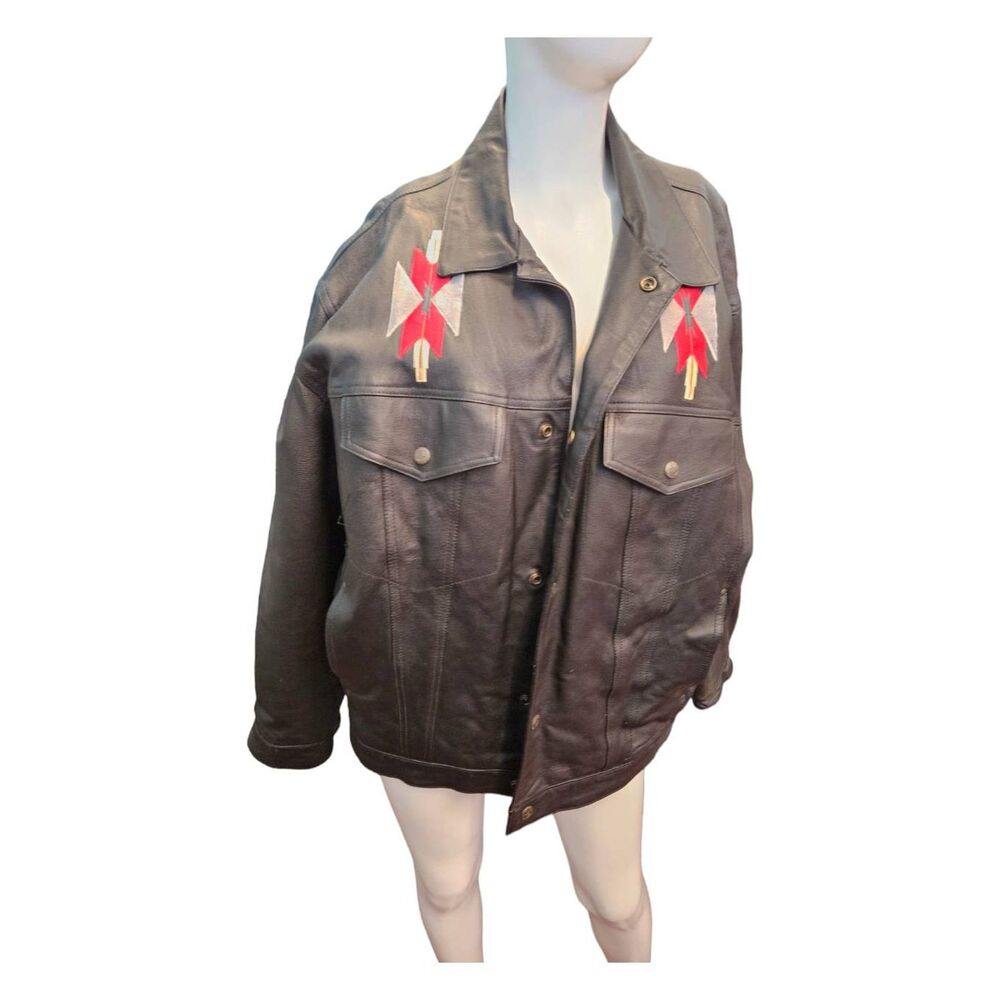 High Noon Genuine Leather Native Embroidered Black Jacket Size Large